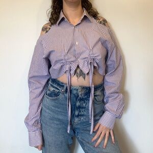 REWORKED Jones New York Purple-and-White Striped shirt 100% cotton in large